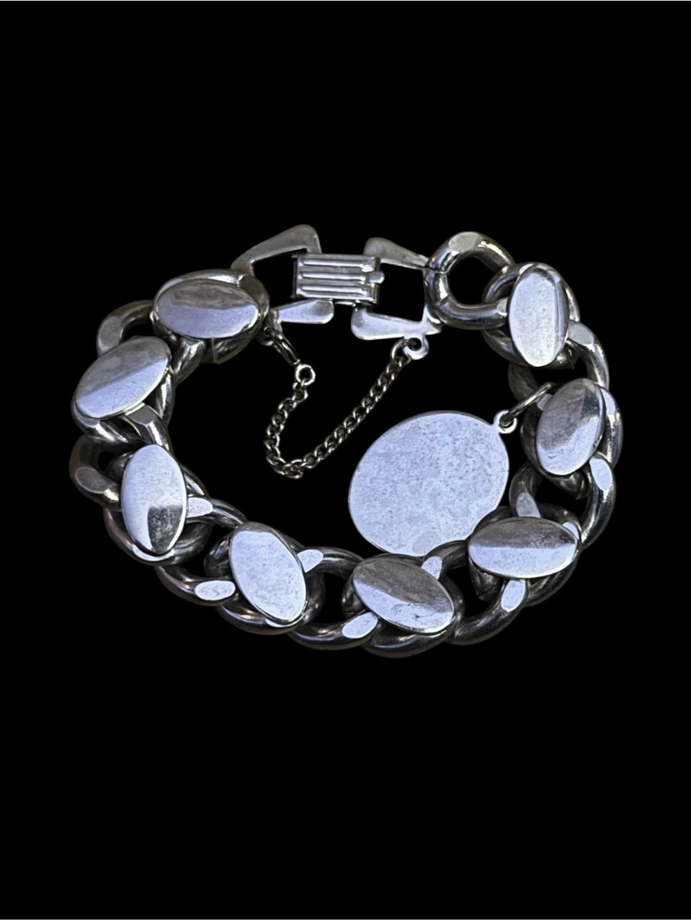 Vintage silver tone heavy chunky link bracelet